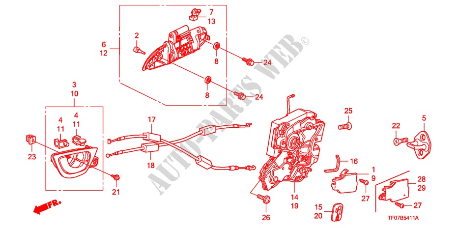 REAR DOOR LOCK/ OUTER HANDLE (2) for Honda JAZZ 1.4 EXHT 5 Doors 5 speed manual 2009