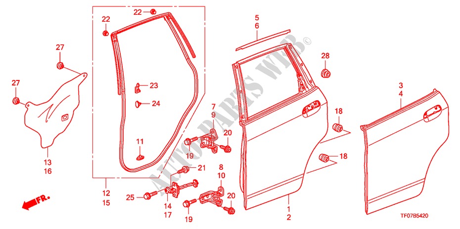 REAR DOOR PANEL for Honda JAZZ 1.4 LS 5 Doors 5 speed manual 2009