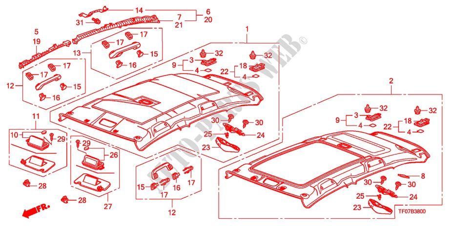 ROOF LINING for Honda JAZZ 1.4 ELEG TEMP TIRE 5 Doors Intelligent Manual Transmission 2009