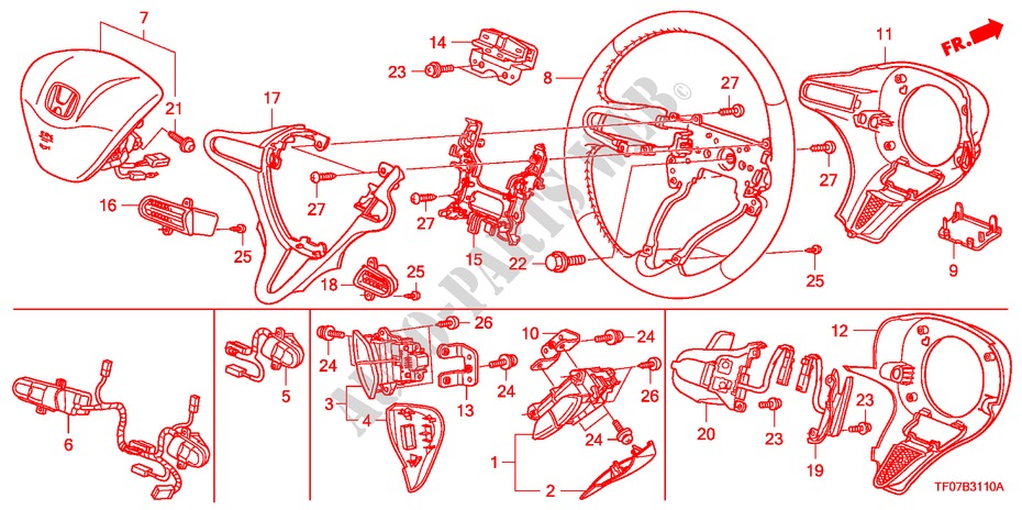 STEERING WHEEL (SRS) for Honda JAZZ 1.4 COMF TEMP TIRE 5 Doors Intelligent Manual Transmission 2009
