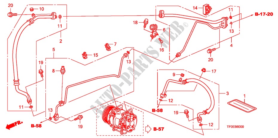 AIR CONDITIONER(HOSES/PIP ES)(LH) for Honda JAZZ 1.4 EXH 5 Doors 5 speed manual 2010