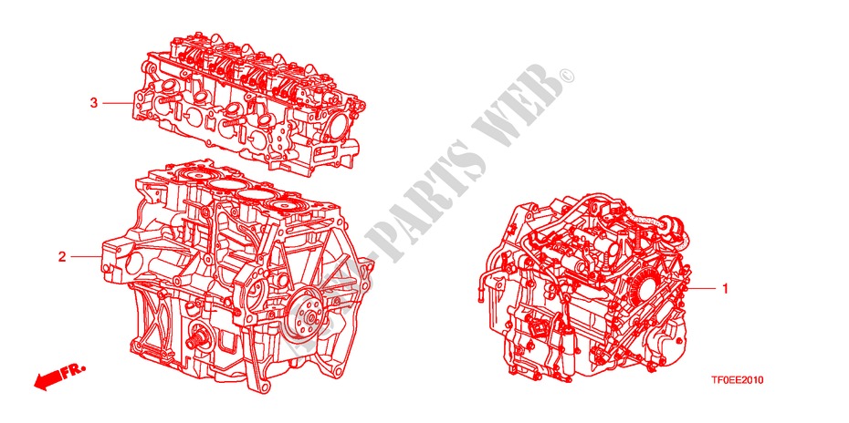 ENGINE ASSY./TRANSMISSION  ASSY. for Honda JAZZ 1.2 SE   TEMP TIRE 5 Doors 5 speed manual 2010
