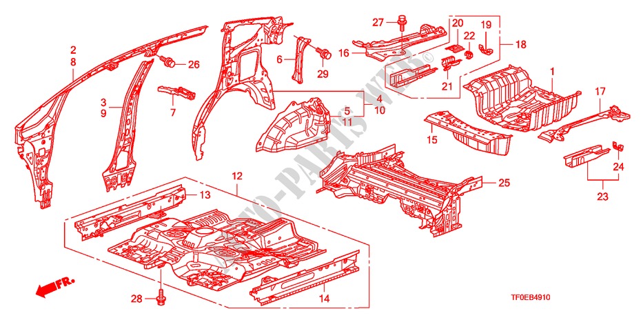 FLOOR/INNER PANELS for Honda JAZZ 1.4 LSH  DAY LIGHT 5 Doors 5 speed manual 2010