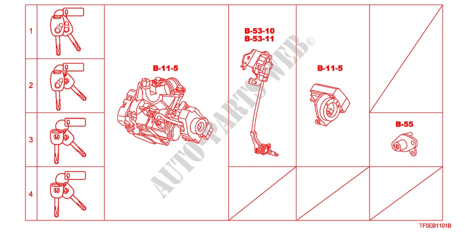 KEY CYLINDER SET(LH) for Honda JAZZ 1.4 ES   TEMP TIRE 5 Doors Intelligent Manual Transmission 2010
