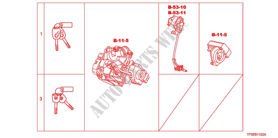 KEY CYLINDER SET(RH) for Honda JAZZ 1.4 ES 5 Doors 5 speed manual 2010