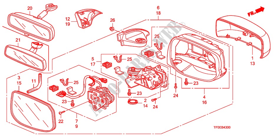 MIRROR(REMOTE CONTROL) for Honda JAZZ 1.2 SE   TEMP TIRE 5 Doors 5 speed manual 2010