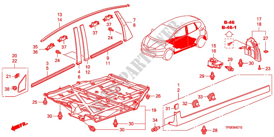 MOLDING/SIDE SILL GARNISH for Honda JAZZ 1.5 EXT 5 Doors 5 speed manual 2010