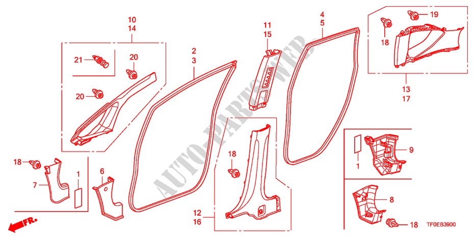 PILLAR GARNISH for Honda JAZZ 1.2 LSRE 5 Doors 5 speed manual 2010