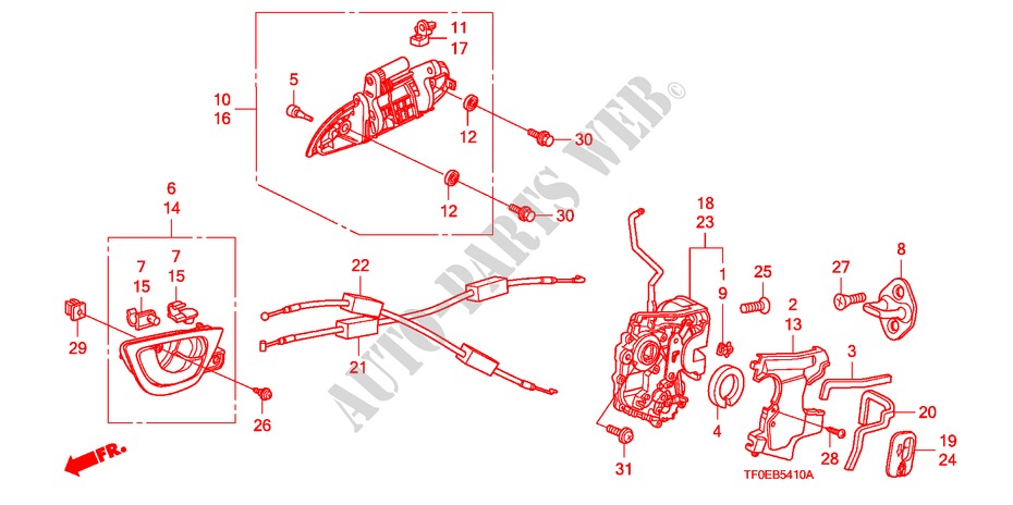REAR DOOR LOCK/OUTER HAND LE(1) for Honda JAZZ 1.4 ES   TEMP TIRE 5 Doors 5 speed manual 2010