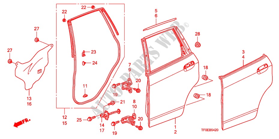 REAR DOOR PANEL for Honda JAZZ 1.4 ES 5 Doors 5 speed manual 2010