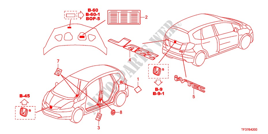 EMBLEM/CAUTION LABEL for Honda JAZZ 1.4ES 5 Doors 5 speed manual 2011