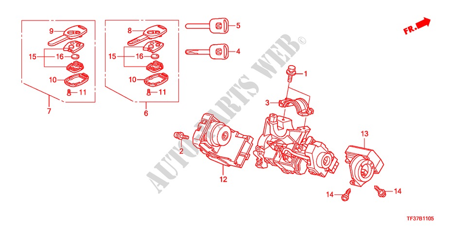 KEY CYLINDER COMPONENTS for Honda JAZZ 1.4EX 5 Doors Intelligent Manual Transmission 2011