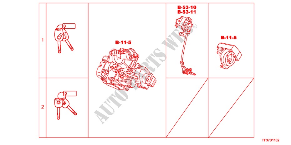 KEY CYLINDER SET(RH) for Honda JAZZ 1.2SE 5 Doors 5 speed manual 2011
