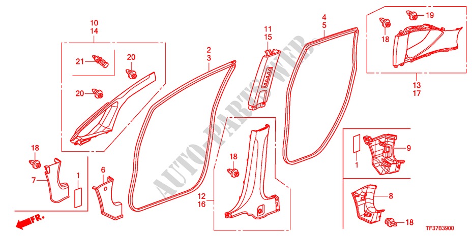 PILLAR GARNISH for Honda JAZZ 1.4EX 5 Doors 5 speed manual 2011