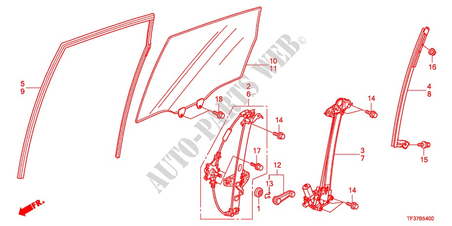 REAR DOOR GLASS/REGULATOR for Honda JAZZ 1.2SE 5 Doors 5 speed manual 2011