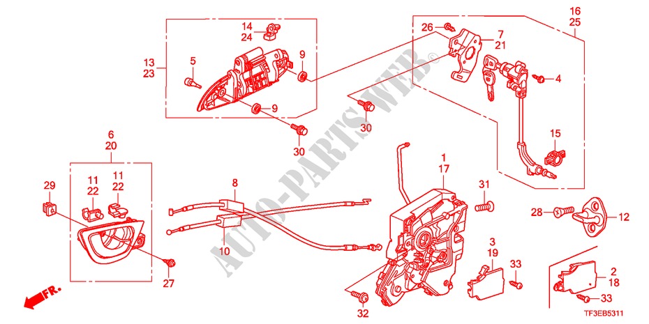 FRONT DOOR LOCK/OUTER HAN DLE(2) for Honda JAZZ 1.4ES 5 Doors 5 speed manual 2012