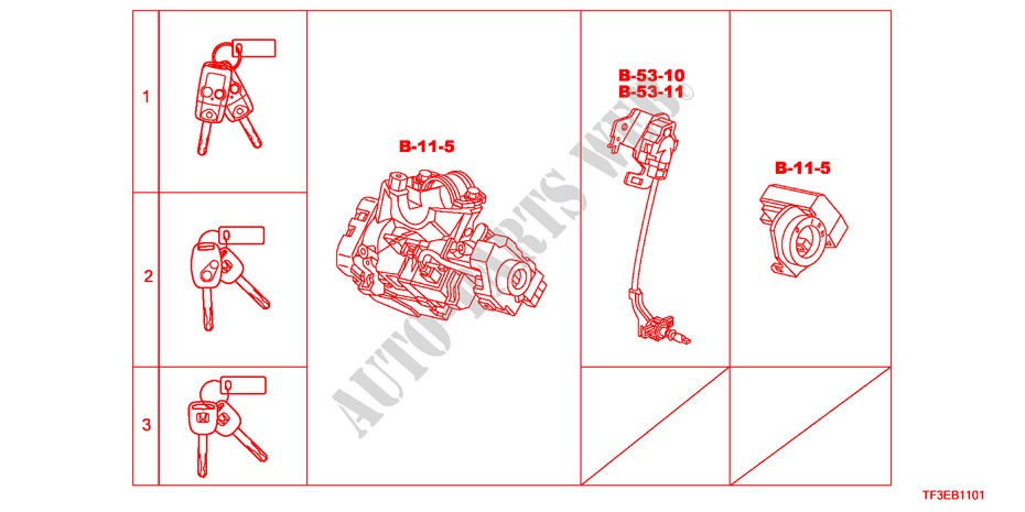 KEY CYLINDER SET(LH) for Honda JAZZ 1.4LSLP 5 Doors 5 speed manual 2012