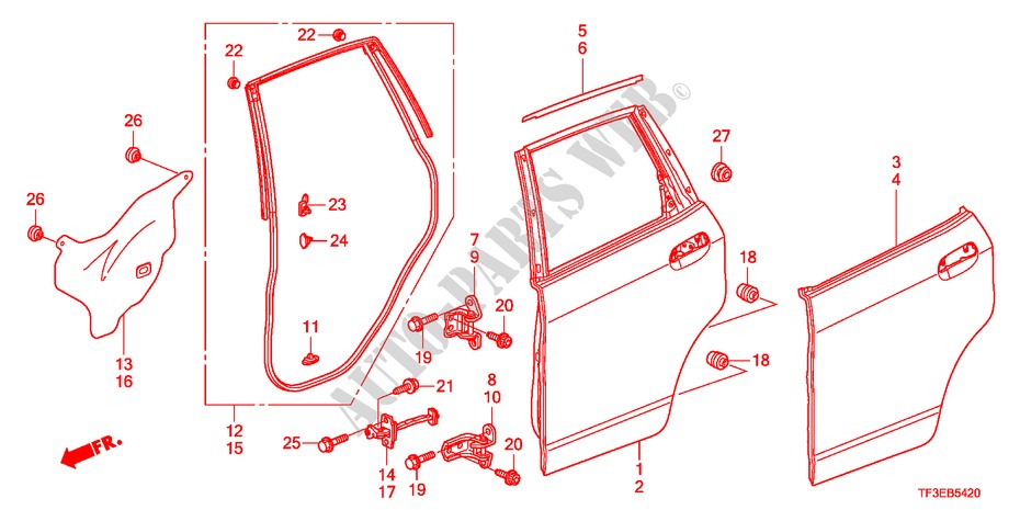 REAR DOOR PANEL for Honda JAZZ 1.4ESH   TEMP TIRE 5 Doors 5 speed manual 2012