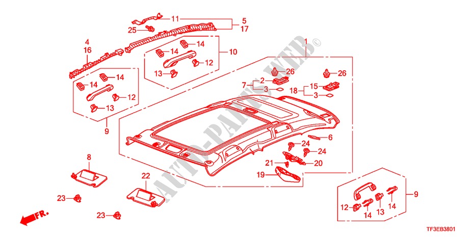 ROOF LINING(PANORAMA ROOF ) for Honda JAZZ 1.4ESH   TEMP TIRE 5 Doors 5 speed manual 2012