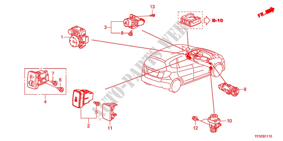 SWITCH(LH) for Honda JAZZ 1.4ES    TEMP TIRE 5 Doors 5 speed manual 2012