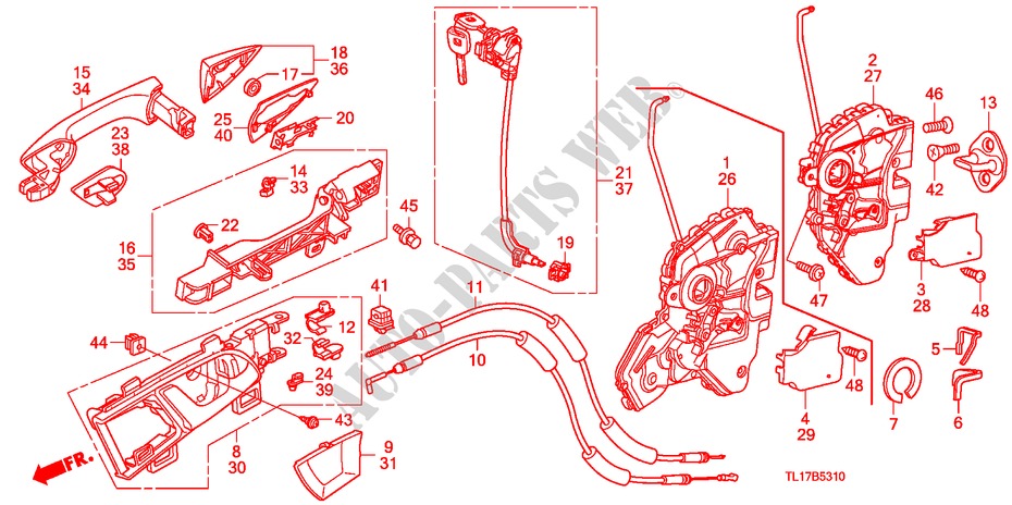 FRONT DOOR LOCKS/ OUTER HANDLE for Honda ACCORD 2.0 ES-GT 4 Doors 6 speed manual 2009