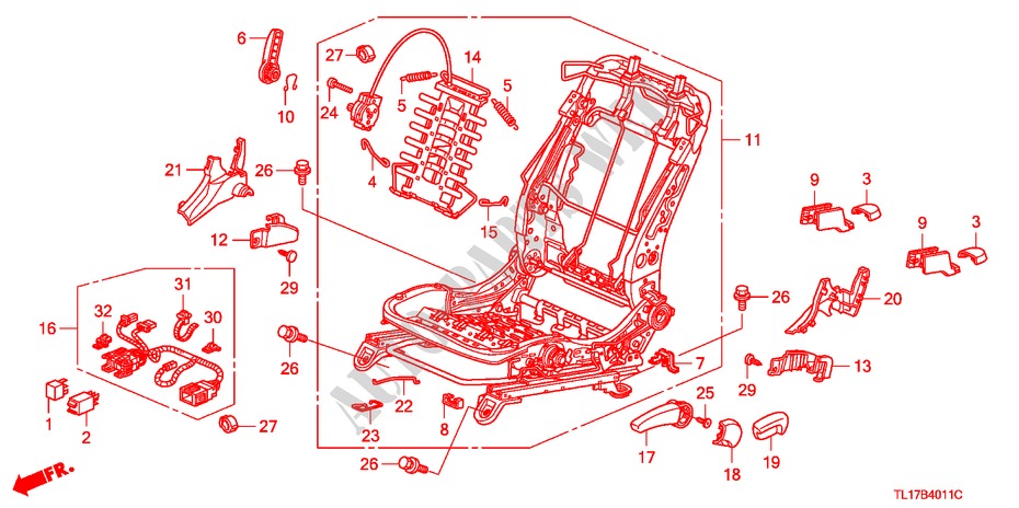 FRONT SEAT COMPONENTS (L.)(MANUAL HEIGHT) for Honda ACCORD 2.4 TYPE S 4 Doors 5 speed automatic 2009