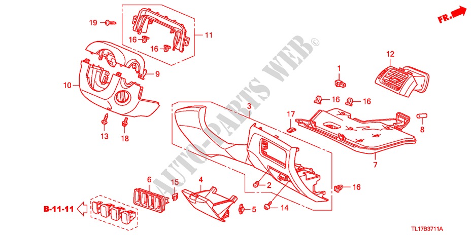 INSTRUMENT PANEL GARNISH (DRIVER SIDE) (RH) for Honda ACCORD 2.2 EX-GT 4 Doors 6 speed manual 2009