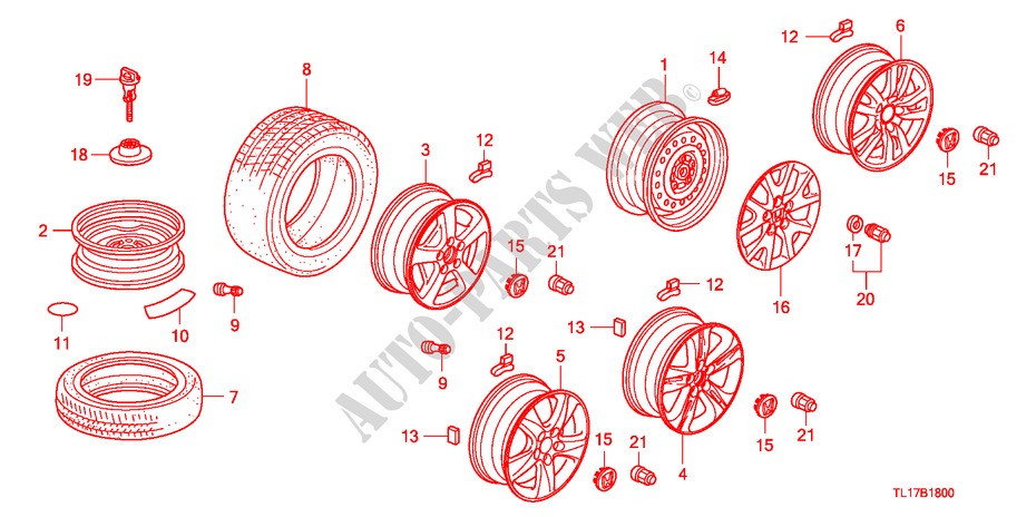 TIRE/WHEEL DISKS for Honda ACCORD 2.0 ES 4 Doors 5 speed automatic 2009