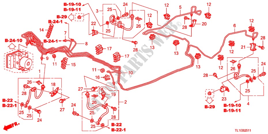 BRAKE LINES(VSA)(RH) for Honda ACCORD 2.4 S 4 Doors 6 speed manual 2010