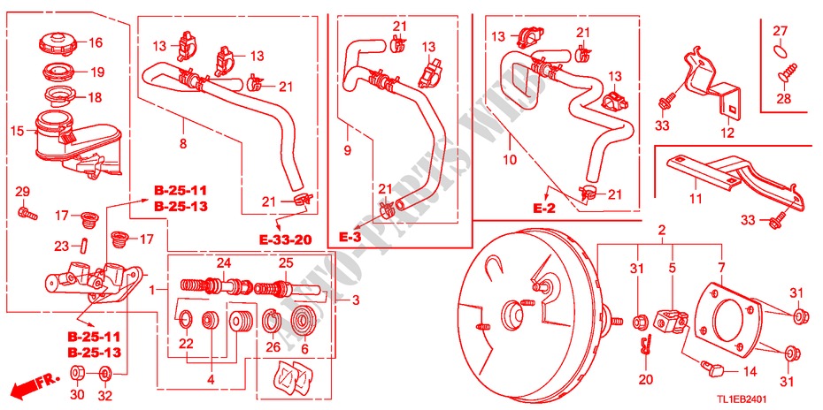 BRAKE MASTER CYLINDER/MAS TER POWER(RH) for Honda ACCORD 2.2 ES 4 Doors 6 speed manual 2011