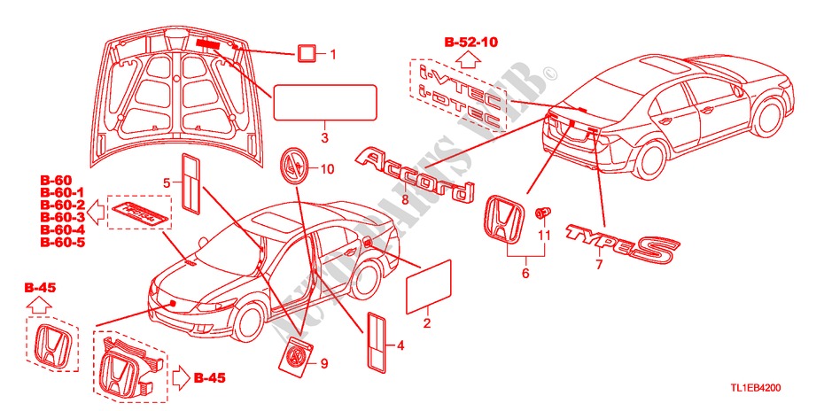 EMBLEMS/CAUTION LABELS for Honda ACCORD 2.0 COMFOT 4 Doors 6 speed manual 2011