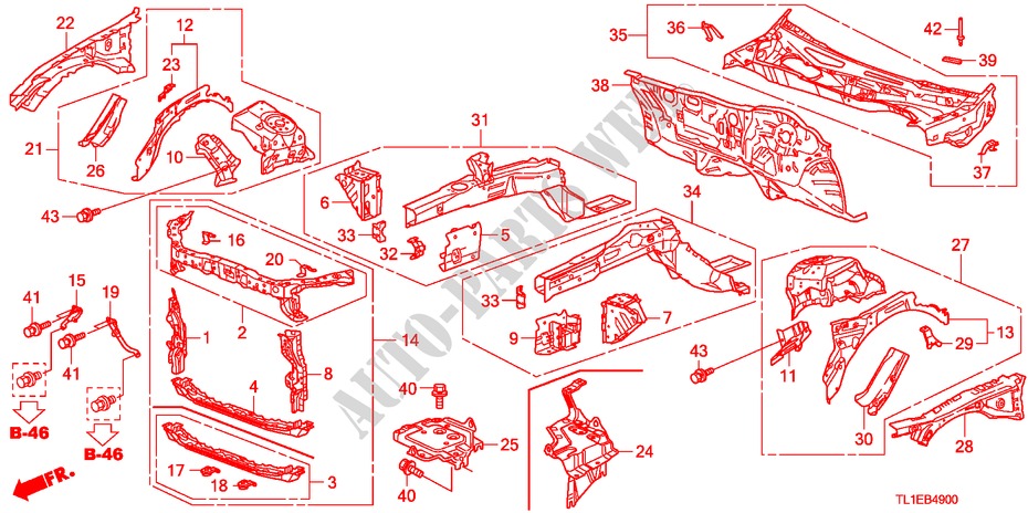 FRONT BULKHEAD/DASHBOARD for Honda ACCORD 2.4 S 4 Doors 6 speed manual 2010