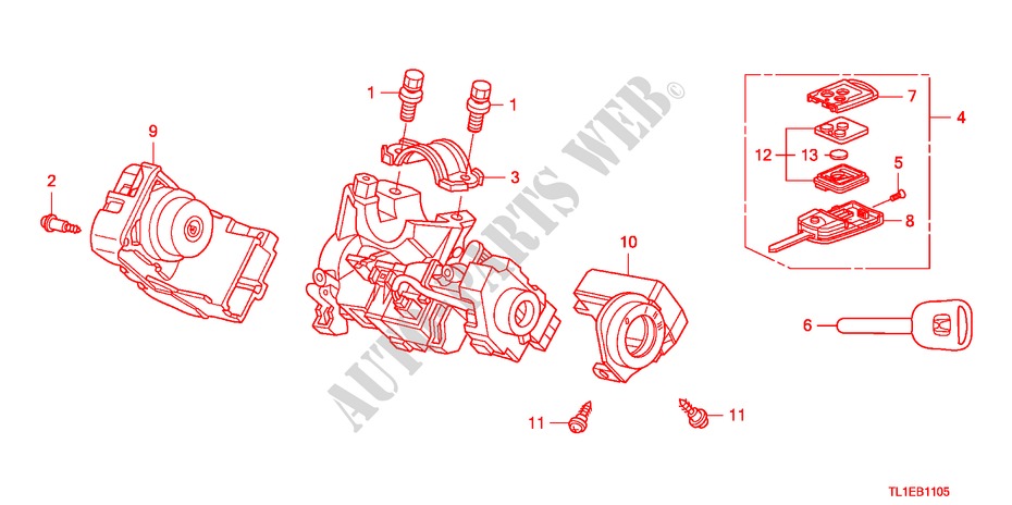 KEY CYLINDER COMPONENTS for Honda ACCORD 2.0 COMFOT 4 Doors 6 speed manual 2011