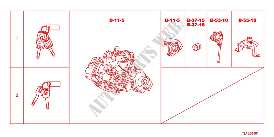 KEY CYLINDER SET for Honda ACCORD 2.0 COMFOT 4 Doors 6 speed manual 2011