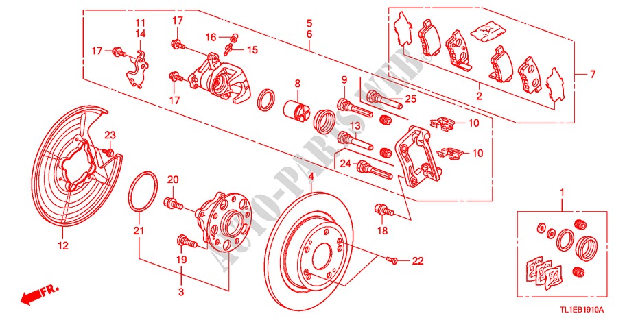 REAR BRAKE(1) for Honda ACCORD 2.2 ELEGANCE 4 Doors 6 speed manual 2011