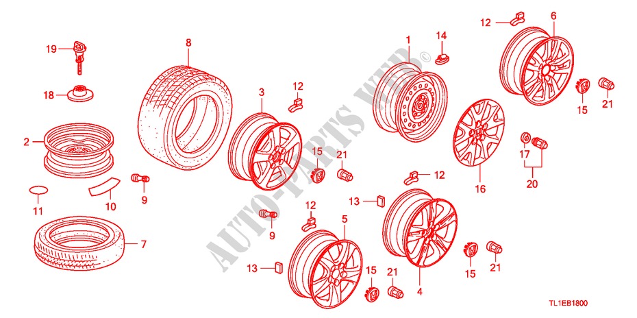 TIRE/WHEEL DISKS for Honda ACCORD 2.2 EXECUTIVE 4 Doors 5 speed automatic 2011