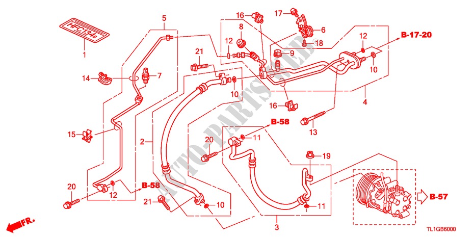 AIR CONDITIONER(HOSES/PIP ES)(2.0L)(LH) for Honda ACCORD 2.0 COMFOT 4 Doors 6 speed manual 2012