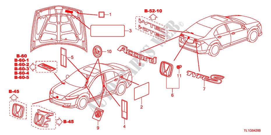 EMBLEMS/CAUTION LABELS for Honda ACCORD 2.2 ES 4 Doors 6 speed manual 2012