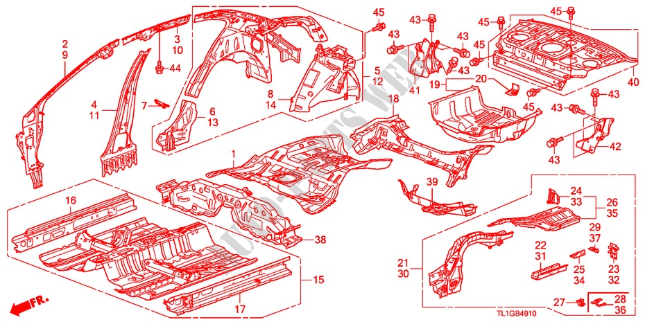 FLOOR/INNER PANELS for Honda ACCORD 2.4 TYPE S 4 Doors 6 speed manual 2012