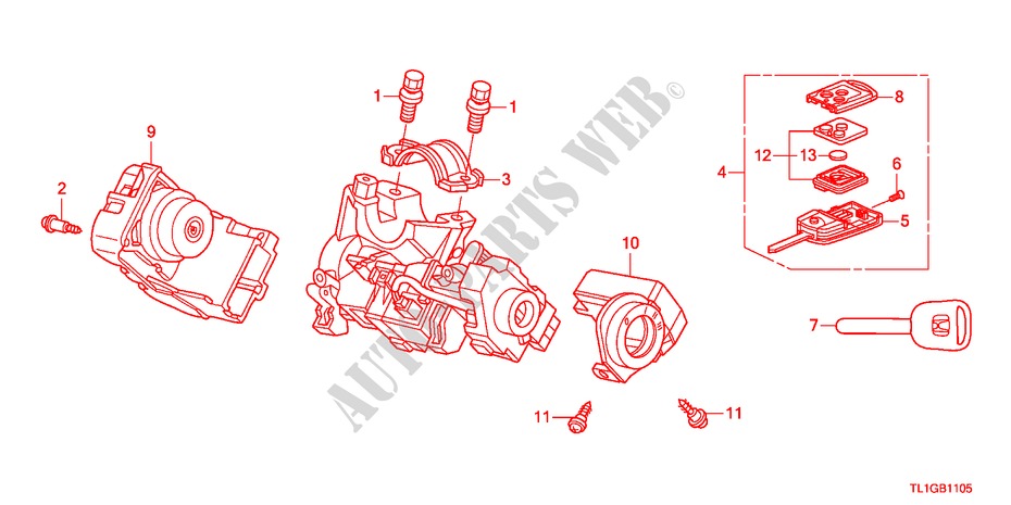 KEY CYLINDER COMPONENTS for Honda ACCORD 2.0 COMFOT 4 Doors 6 speed manual 2012