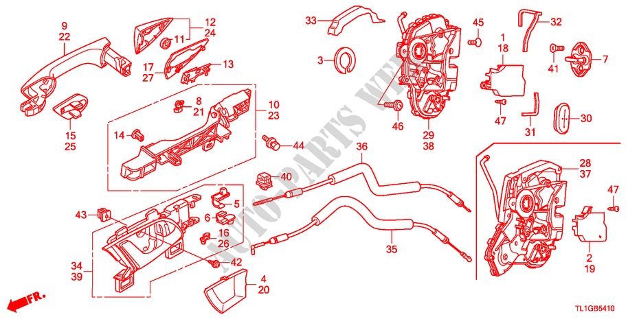 REAR DOOR LOCKS/OUTER HAN DLE for Honda ACCORD 2.0 COMFOT 4 Doors 6 speed manual 2012