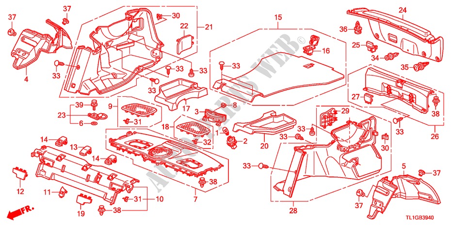 REAR TRAY/SIDE LINING for Honda ACCORD 2.2 S-H 4 Doors 6 speed manual 2012
