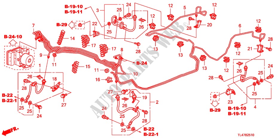 BRAKE LINES (VSA) (LH) for Honda ACCORD TOURER 2.4 TYPE S 5 Doors 6 speed manual 2009