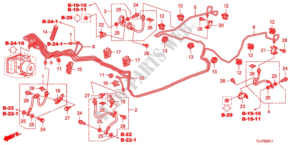 BRAKE LINES (VSA) (RH) for Honda ACCORD TOURER 2.0 S 5 Doors 6 speed manual 2009