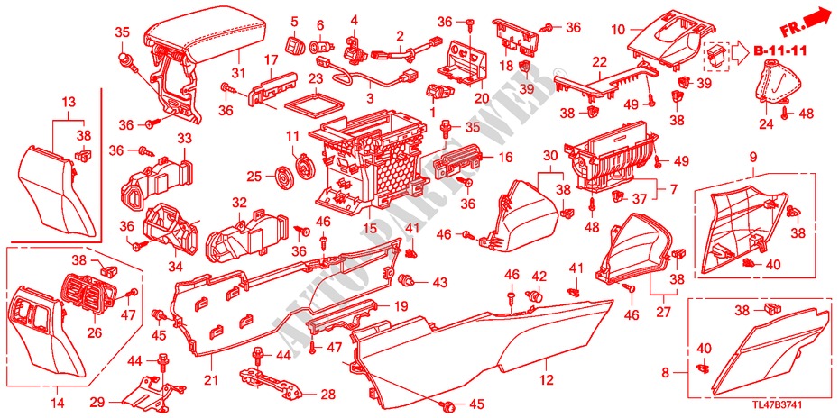 CONSOLE (RH) for Honda ACCORD TOURER 2.4 EXECUTIVE 5 Doors 6 speed manual 2009