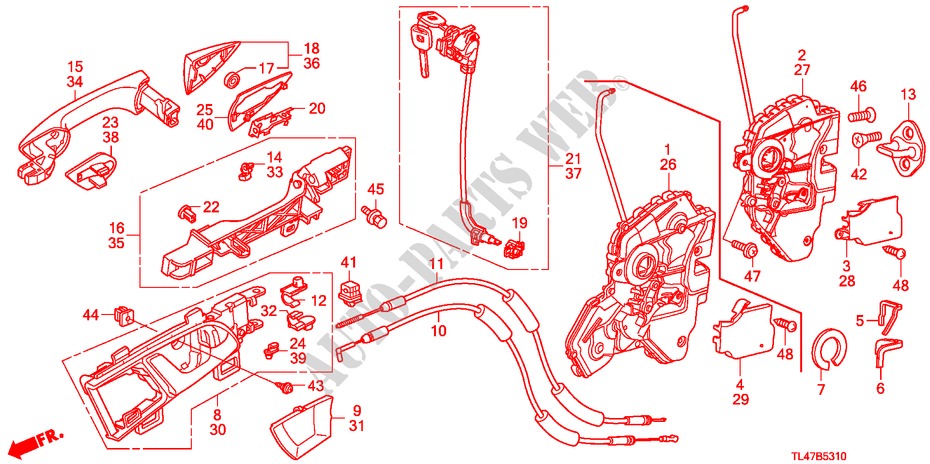 FRONT DOOR LOCKS/ OUTER HANDLE for Honda ACCORD TOURER 2.0 S 5 Doors 6 speed manual 2009