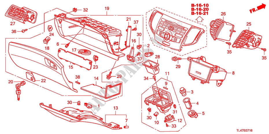 INSTRUMENT PANEL GARNISH (PASSENGER SIDE) (RH) for Honda ACCORD TOURER 2.0 ES-GT 5 Doors 6 speed manual 2009