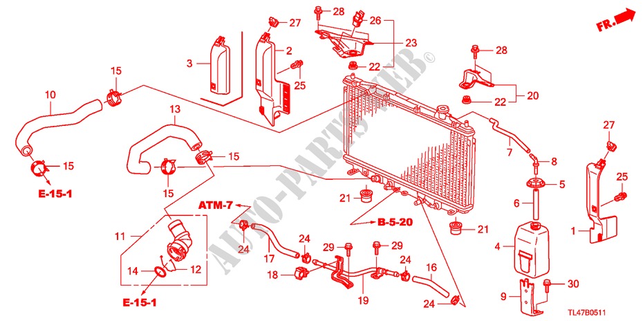 RADIATOR HOSE/RESERVE TAN K (2.4L) for Honda ACCORD TOURER 2.4 TYPE S 5 Doors 6 speed manual 2009