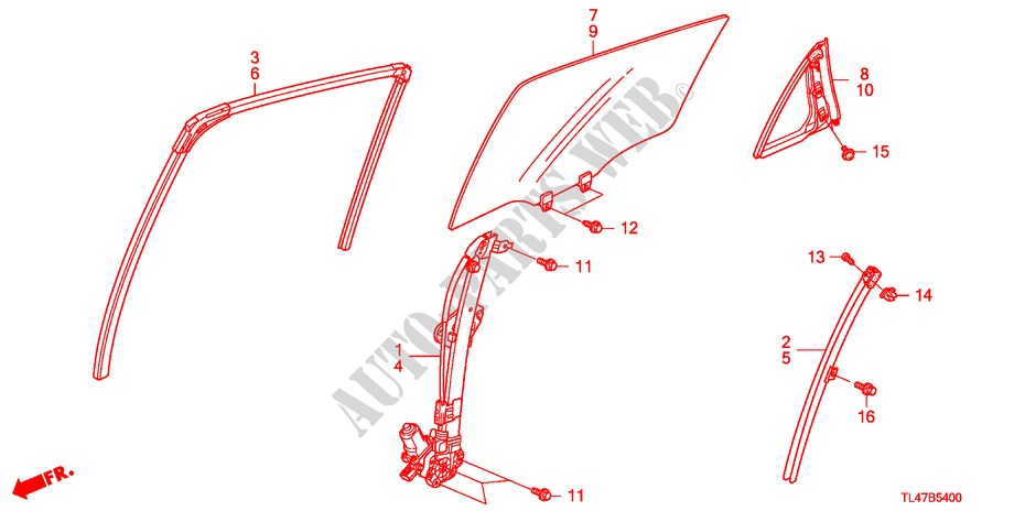 REAR DOOR GLASS/REGULATOR for Honda ACCORD TOURER 2.2 EX-GT 5 Doors 6 speed manual 2009