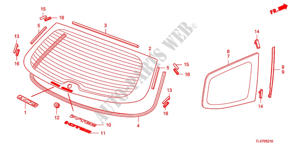 REAR WINDSHIELD/ QUARTER GLASS for Honda ACCORD TOURER 2.2 ES-GT 5 Doors 6 speed manual 2009